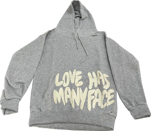Silver Basic Felpa da Uomo Donna Oversize Pullover a Maniche Lunghe Felpa con Stampa Lettere Love Is all We Need Giacca con Cappuccio Unisex L,Grey-4