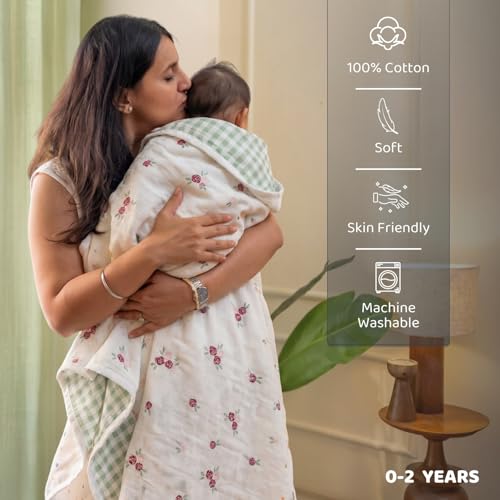 Image of haus & kinder Newborn Baby Shower Gift Set (Pack of 10) | 100% Cotton New Born Baby Essentials Kit with Swaddle, Muslin Blanket, Carrier Nest | Scarlet Edition