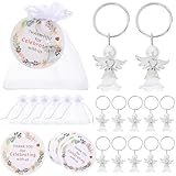BESPORTBLE Engel Schlüsselanhänger Silber mit Organzabeutel Dankesanhänger für Hochzeit Babyparty Taufgeschenke Personalisierbar 30 Stück