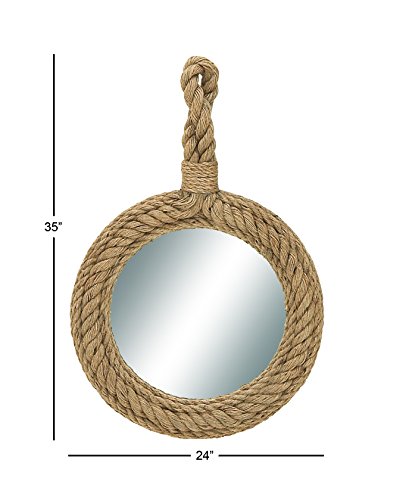 Deco 79 Jute Rope Room Wall Mirror Small Twisted Rope Entryway Mirror with Handle, Wall Mounted Mirror 23" x 2" x 34", Brown - Image 9