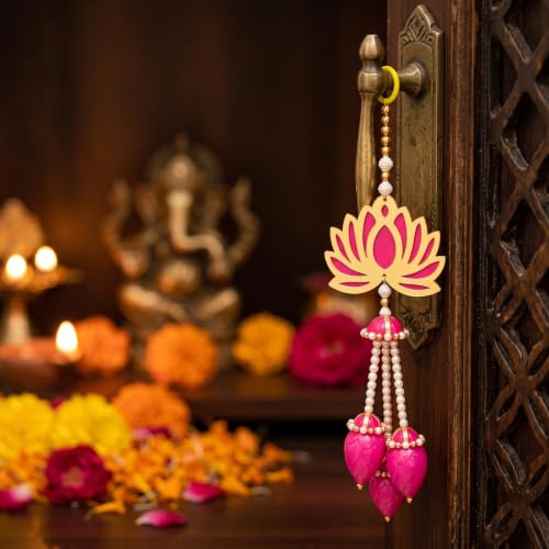 Image of JH Gallery Pearl Bead Lotus - Ganesh Chaturthi Decoration Items for Home, Handmade Ganpati Makhar & Mandap Backdrop, Temple & Wall Hanging Decor (16 Inch, Pack of 5)