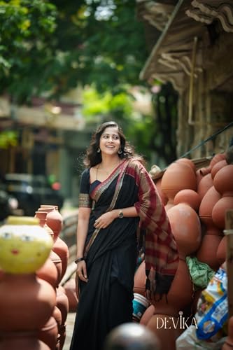 Image of DEVIKA TEXTILES Black Gouthami Narayanpet Pure Cotton Saree | Lightweight & Elegant Saree for Women