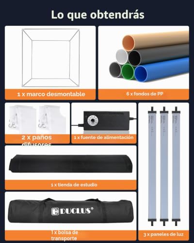 Miniatura 7 de Duclus Caja De Luz Fotográfica 80x80cm, Profesional Plegable Estudio Fotográfico Con 3 Paneles De Luz Led Ajustable Y 5600k Stepless Dimming, 6 Mate Pp Fondos Para Fotografía De Productos Fotobox
