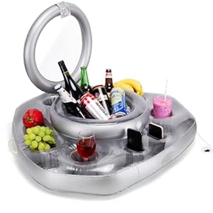 DEJIN Aufblasbarer Pool-Kühler, 81x81x18 cm Schwimmkühler aus dickem grauem PVC, langlebiges Dreiecksdesign für Pool, Bootfahren, Camping – für Getränke, Snacks, Handy & Bluetooth-Lautsprecher