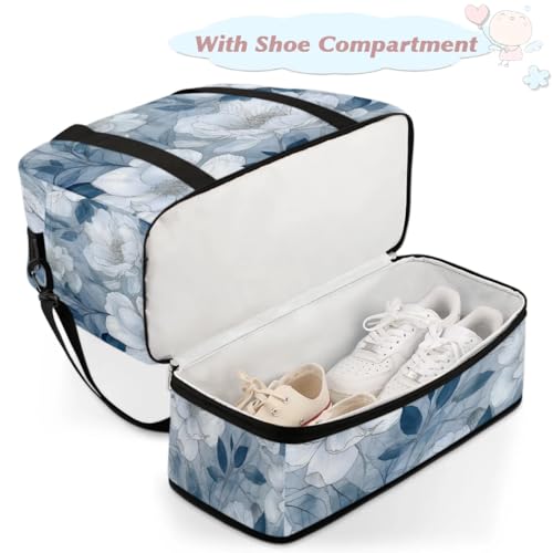 Monochrome Floral Elegance Travel Duffel Bag, Travel Essentials, Gym Bag for Women, Weekender Overnight Bag With Shoes Compartment, Carry On Bags for Airplanes4