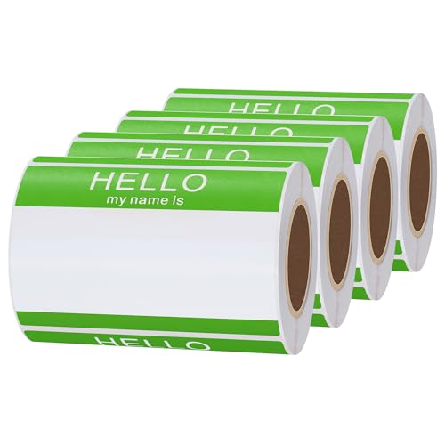 Étiquettes Hello My Name Is vertes en rouleau de 200 pièces