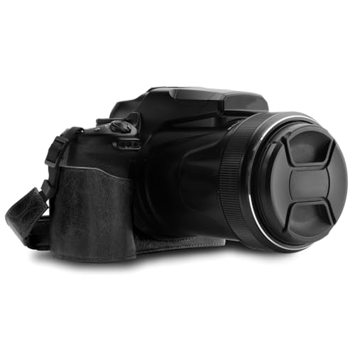 MegaGear Funda de Piel auténtica Compatible con Nikon Coolpix P1100 (Negro)
