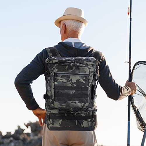 Hook-Eze Hookeze Fishing Tackle Storage Waterproof Backpack, 6 Compartments, 14.3 X 11.81 X 22.4 Inches, 1200D Fabric, Ideal For Fishing, Camping, Hiking, Outdoor Sports - Camo #TOP6