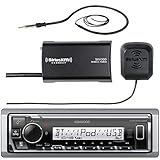 Single DIN In Dash Bluetooth USB AUX Audio Stereo Receiver Bundle Combo With Satellite Radio Tuner Kit and Enrock 22' AM/FM Radio Antenna