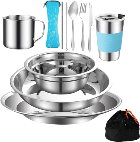 Outdoor Camping Besteck Set Edelstahl Geschirr für 1-2 Person Camping...