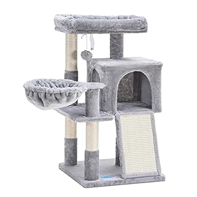 Hey-brother Cat Tree, 93cm Cat tower with Scratching posts and Scracher, Light Grey MPJ014W