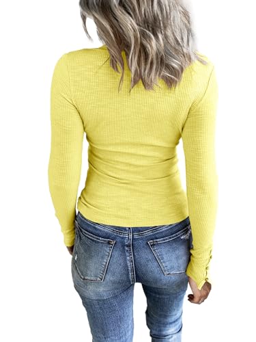 Image of KINLONSAIR Women Long Sleeve Henley Shirts Scoop Neck T-shirt Basic Tops