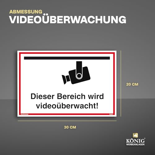 Schild Videoüberwachung | Dieser Bereich Wird videoüberwacht! | stabiles Alu Schild mit UV-Schutz 30 x 20 cm | weiß | Kameraüberwacht videoüberwacht | Dreifke®