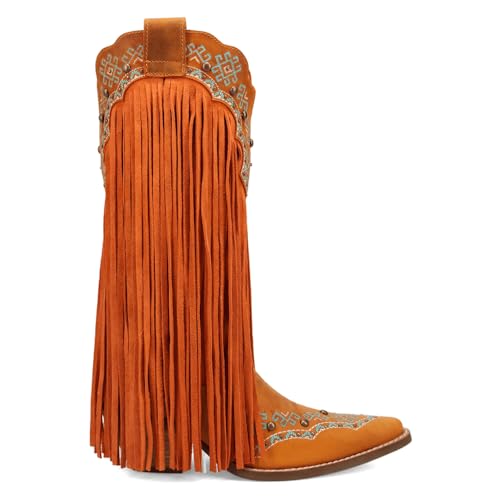 Dingo Womens Tequila Fringe Southwest Sunrise Snip Toe Pull On Casual Boots Mid Calf Mid Heel 2-3