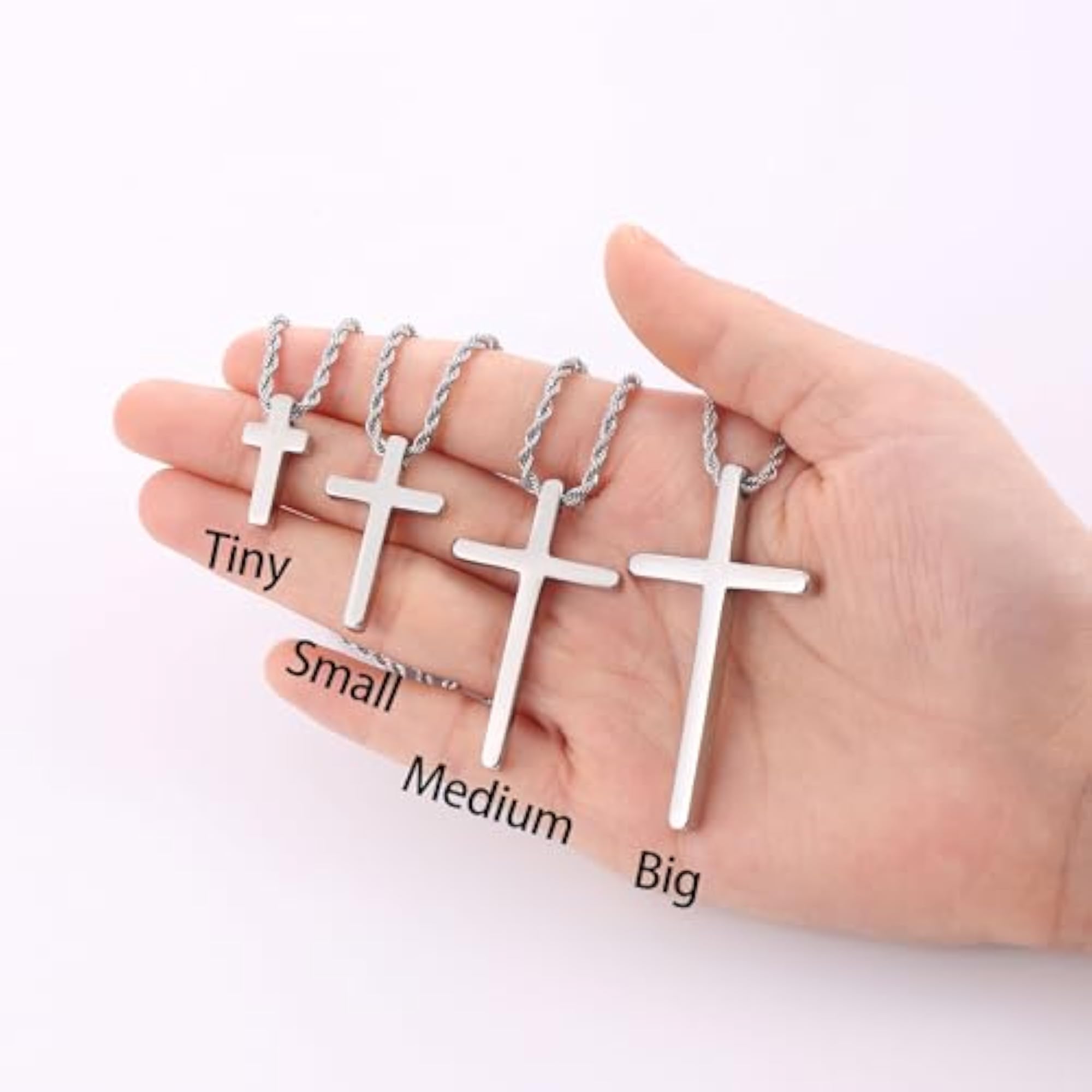 Men's Cross Necklace with 2.5mm Rope Chain, Stainless Steel