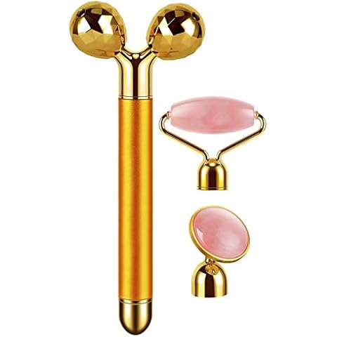 3-IN-1 Electric Jade Roller 3D Roller Facial Roller & Face Massager,Gold Cover