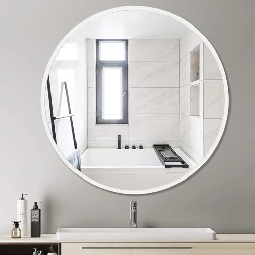 Image of Sidra Decor Metal Frame Round Wall Mirror for Bathroom, Bedroom & Hall | Wall Mounted Circle Mirror for Modern Home Decoration | HD Vanity Mirror wash Basin (White 20 Inch)