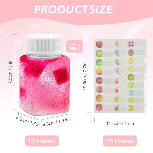16 Transparente Getränke Plastikflaschen, 100ML Leere Quadratisch Kunststoffflasche, Mini Smoothie Flasche Saftflaschen, Smoothie Flasche Saftflaschen, Wiederverwendbare Saftflasche für Milch Kaffee