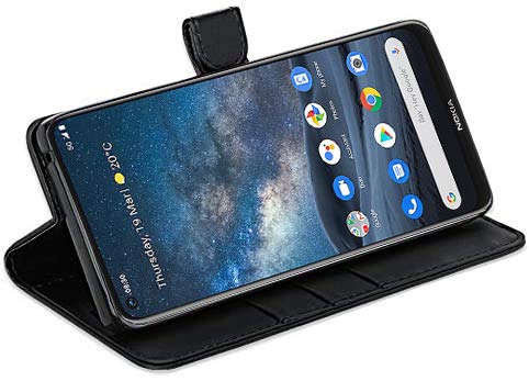 Custodia Portafoglio In Pelle PU A Righe Per Nokia 8.3 5G – Cover Con Chiusura Magnetica, Slot Carte E Supporto – Marrone