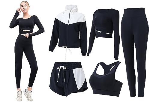 ZETIY Sport Set Damen Trainingsanzug Yoga Kleidung Anzug 5er-Set...