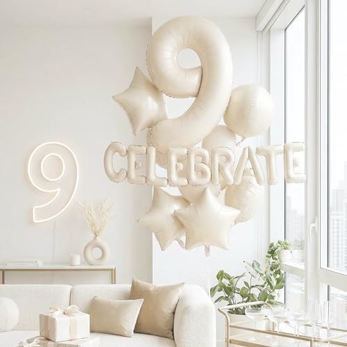 Image of Number Balloons for Birthday Decorations - 40 Inch Large Party Balloons 9, Cream Foil Number Balloons for Boys Girls, Balloons for Party Supplies