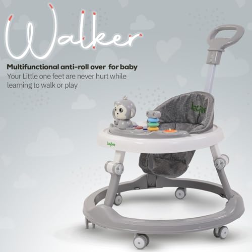 Image of Baybee Drono Pro Baby Walker for Kids with Push Handle, 4-Level Height Adjustment, Musical Toy Bar| Round Activity Walker for Babies 6-18 Months (Grey)