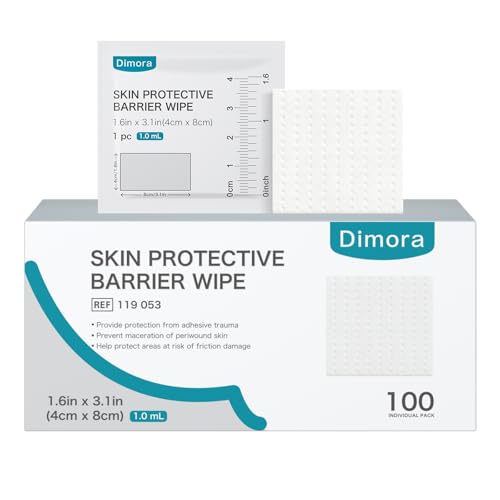 Dimora Skin Barrier Wipes 100 Count 1.6 x 3.1 Alcohol-Free & No-Sting Skin Prep Wipes Latex-Free Protective Film for Ostomy Supplies Stoma Care and Sensitive Skin Daily Use