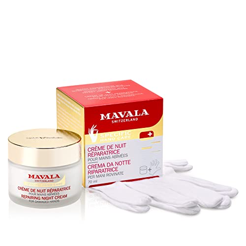MAVALA Repairing Night Cream for Hands| Dry hands Treatment | Cracked Hands Repair| Overnight Hand Moisturizer | 30 Day Treatment | Moisturizing Gloves | 2.4 Oz