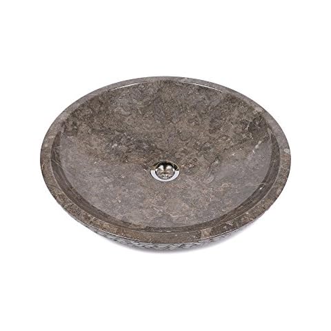 wohnfreuden 50 cm Marmor-Stein-Waschbecken LEMPER grau rund gehämmert Badezimmer-Naturstein-Waschbecken Stein-Waschschale Aufsatz-Hand-Waschbecken Cover