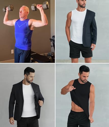 Image of Compression Shirt Men Slimming Body Shaper Vest Crewneck Workout Tank Top | Tummy Control Undershirts, Gynecomastia Compression Shirts, Back Support, Sleeveless Muscle Shirts, Shaping Tank Top