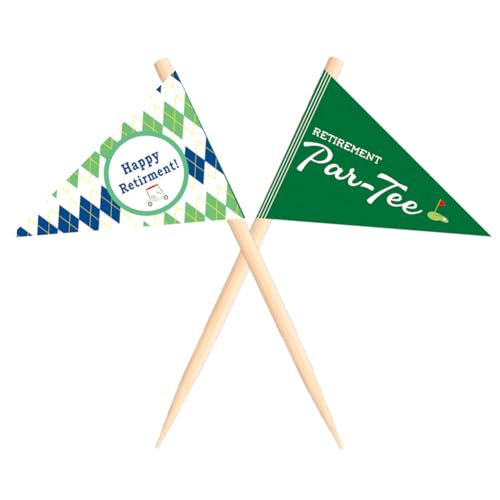 VOWFOO Golf Themed Toothpick Flags, 20 PCS Happy Retiremend Par-Tee