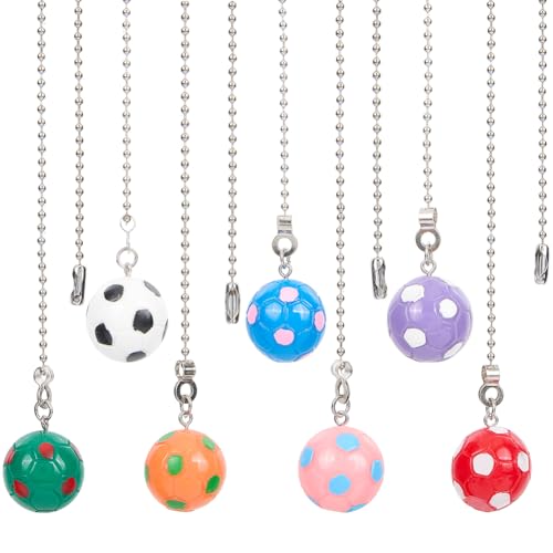 Image of CRASPIRE 7 Colors Soccer Ceiling Fan Pull Chain Lighting Lamp Extender Football Charm Pendant Decorative Adjustable Decorative 12.4in Extension Connector Ball Bead Cord Replacement Hanging Ornaments