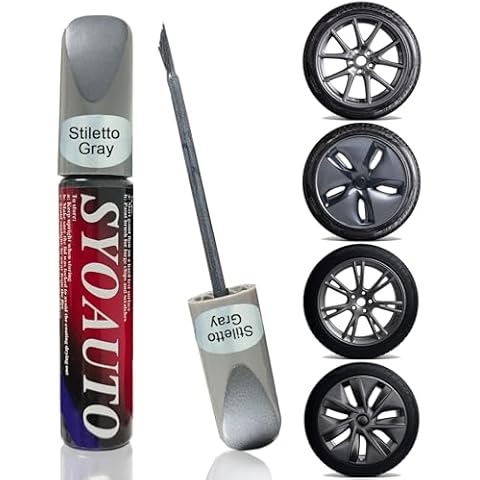 SYOAUTO Rim Touch Up Paint For Tesla Model 3 18" Aero Wheel and Model Y 19'' Dark Gemini Wheel Touch Up Paint Rim Scratch Repair Wheel Curb Rash Paint Pen(Stiletto Gray) Cover