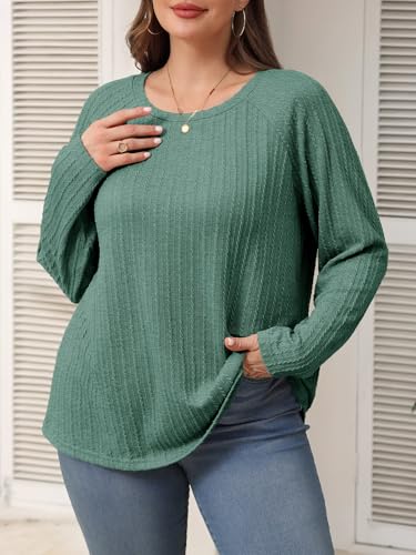 Imily Bela Womens Plus Size Tops Casual Long Sleeve Textured Crewneck Shirts Fall Loose Tunic Top2