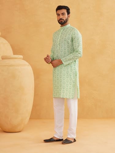 Image of SOJANYA Men's Cotton Blend Kurta with Ethnic Motifs Print