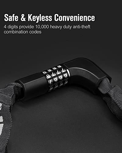 Ndakter Bike Chain Lock, Bicycle Lock With 4-Digit Resettable Combination & Keys, 3.2Ft Bike Locks Heavy Duty Anti-Theft, Secure Bike Lock Combination For Bike, Scooter, Motorcycle, Gate, Fence #TOP4