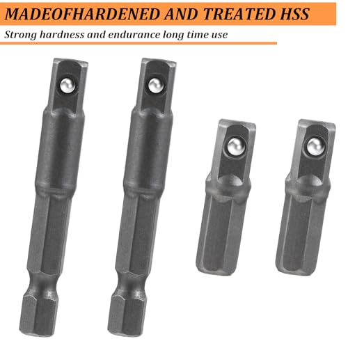 Image of 4PCS 1 /4 Hex to 1 /4 inch Impact Socket Adapter Set, 25&50mm Square Drill Sockets Adapter, Power Tool Replacement Bit Adapters for Drills Driver Socket Driver Electric and Pneumatic Drill (4)
