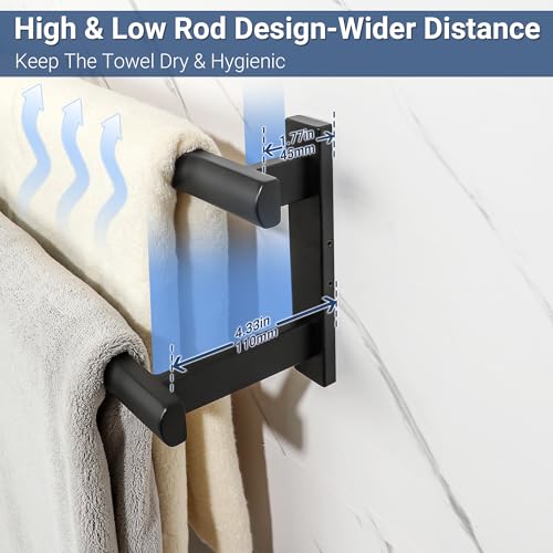 SAYAYO Double Towel Bar for Bathroom, 24 Inch Matte Black Bath Towel Rack Towel Holder Wall Mounted, SUS304 Stainless Steel