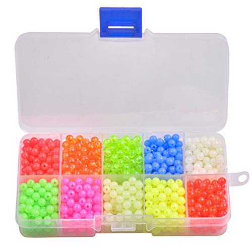 AGOOL Fishing Beads Assorted Set, 1000pcs Float Glow Fishing Rig Beads 5mm Round Fishing Line Beads Luminous Fishing Bait Eggs Fishing Beads Lure Tackle for Saltwater Freshwater Fishing