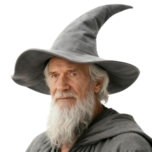 JEGERMIG Adult Gray Wizard Hat Halloween Witch Large Sorcerer Hobbit