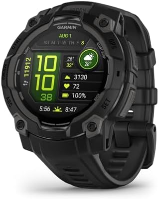 Garmin Instinct® 3 AMOLED, Rugged GPS Smartwatch, 45mm, Black | Bright AMOLED Display, Rugged Design, Metal-Reinforced Bezel, 24/7 Health Monitoring, Built-In Flashlight