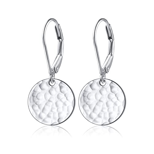 S925 Sterling Silver Disc Dangle Drop Stud Hoop Flat Earrings for Women Teen Ball Circle Jewelry Gift Forging