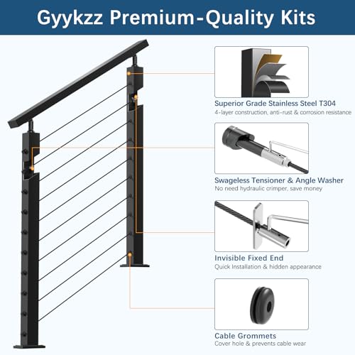Gyykzz 4-12FT Swageless Black Stair Cable Railing Kit 36Inch 2 Stair Post Kit Fit 28-38 Degree Stairway, Cable Railing System with Patent Terminal for Staircase, Railing Kit Length Adjustable Easy DIY by Gyykzz - Image 8