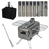 【三面窓で、癒される。】 Neer マグマストーブ 煙突8本付属 薪ストーブ 収納バッグ付き キャンプ アウトドア スパークアレスター ステンレス 焚き火台 焚火台 ストーブ コンパクト 薪暖炉 (シルバー)