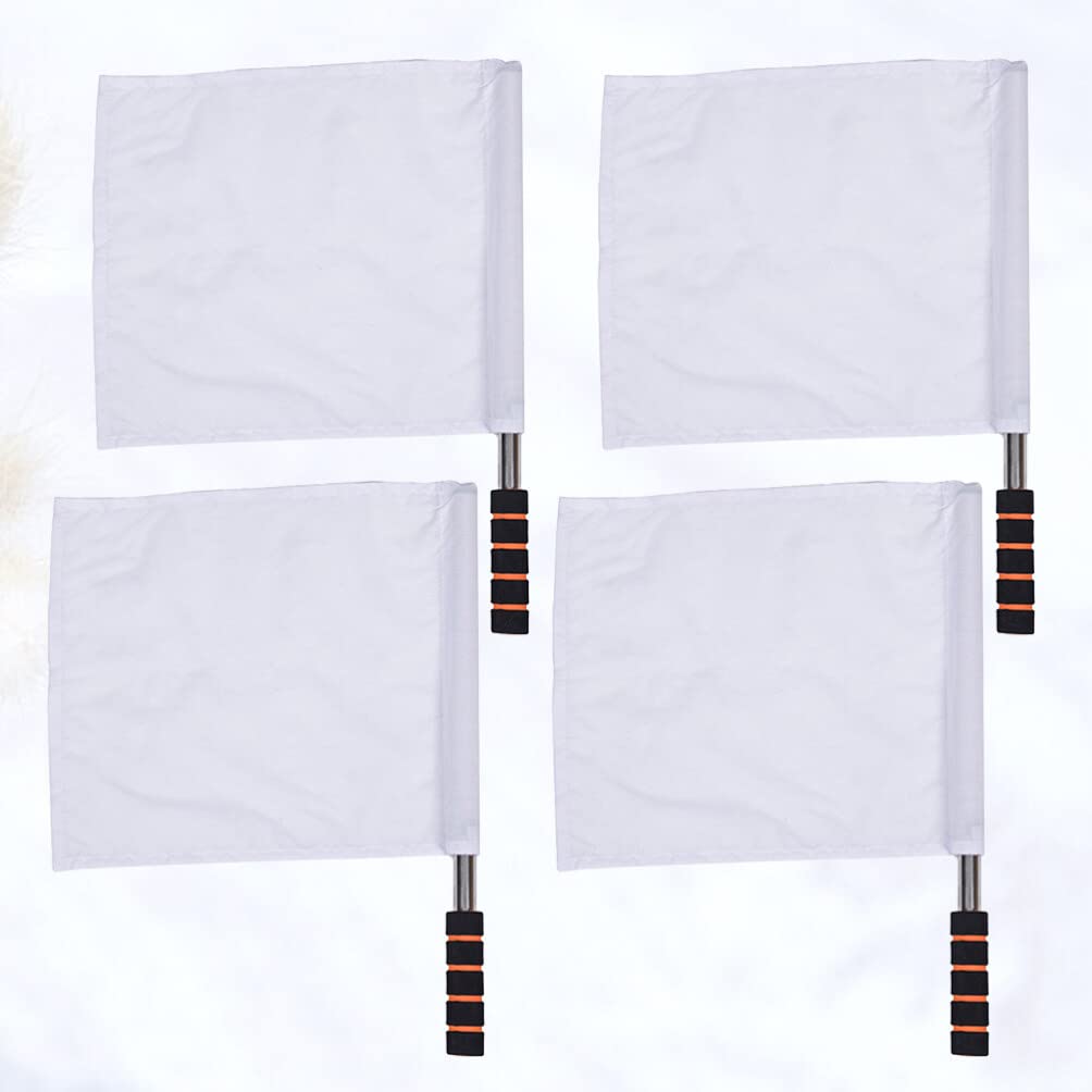 PRETYZOOM Drapeaux D'Arbitre Sportif 4Pcs Drapeau À Main Blanc Avec Poteau En Acier Inoxydable Pour Football Volley-Ball