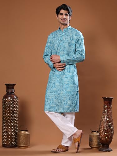 Image of Pro-Ethic Style Developer Men's Cotton Printed Kurta Pajama Set Traditional Outfit | Mandarin Collar (E-129)