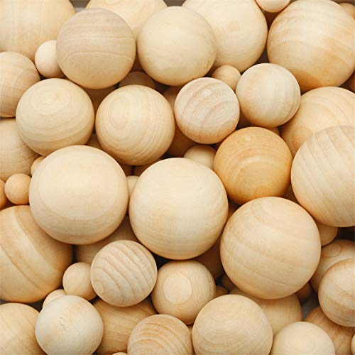 Blulu 122 Pieces Round Wood Balls Unfinished Wooden Balls Natural Craft for DIY Craft Projects Jewelry Making Arts Design 5 Sizes