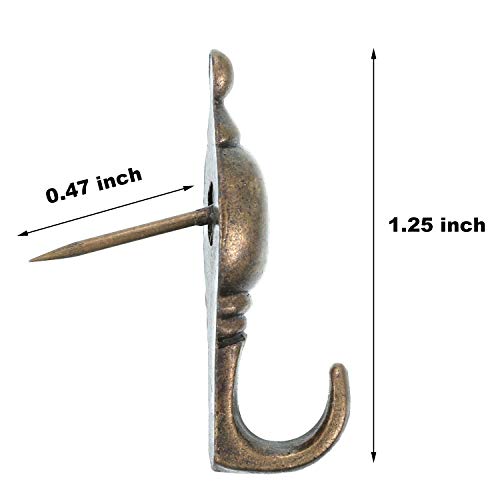 Image of Hotop 30 Pieces Pin Hooks Push Pin Hangers, 20 lbs Push Hanger, Picture Hanging Nails for Home Office Fabric Wall Wooden(Bronze,Retro Style)