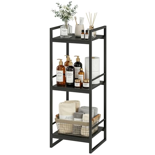 BYFU 3 Tier Bathroom Storage Open Shelf Black Metal Corner Storage Rack