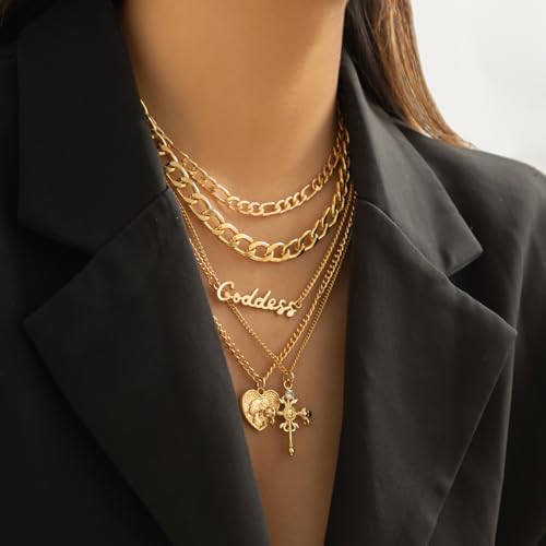 CSIYANJRY99 Layered Gold Necklaces for Women Chunky Gold Necklace Stack Layered Cuban Paperclip Snake Chain Necklace Retro Coin Dainty Pendant Toggle Clasp Necklace3